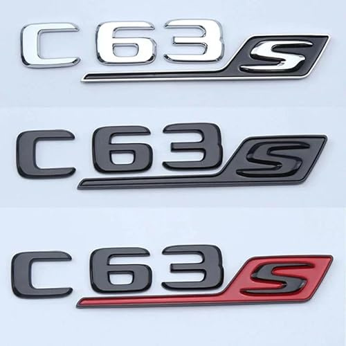 ERAKAFZTTK 3D ABS Schwarz Chrom Buchstaben Passend for Auto Mercedes C63S AMG W205 W204 Logo Aufkleber Emblem Abzeichen Kofferraum Autozubehör(Chrome Silver c63s)