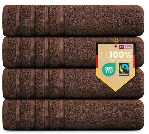 B!HOME 4er Set Premium Duschtücher [100% Baumwolle] 70x140 cm, braun/große Handtücher Weich, Saugstark & Pflegeleicht/Badetuch Perfekt für Bad, Strand & Reisen
