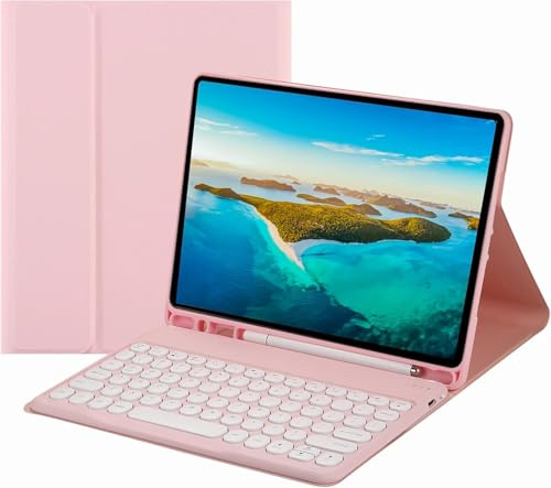 NUWONAYA Keyboard Case for Galaxy-Tab A8 10.5inch,Slim Round Key Cute Candy Color Stand Cover with S Pen Holder,Magnetic Detachable Wireless Keyboard,Pink | Round Key, Magnetic Detachable Bluetooth Keyboard,Folio Cover,S Pen Holder,Work, Study,Travel,Pink