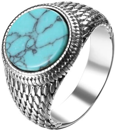 OIDEA Herren-Ring mit Türkis Stein: Silber Bandring aus Edelstahl Vintage mit Runder Türkis Siegelring Männer Schmuck Geschenk Größe 67
