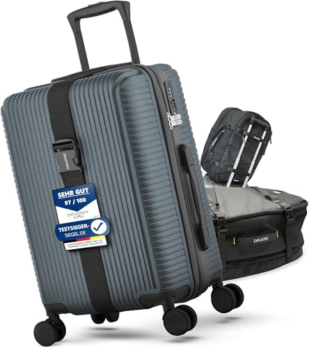 EXPLOORE Handgepäck Koffer, Trolley, Leichter Robuster Hartschalenkoffer mit TSA-Schloss, Reisekoffer mit Rollen, ideal als Koffer Handgepäck (Anthrazitgrau - Set mit Tasche)