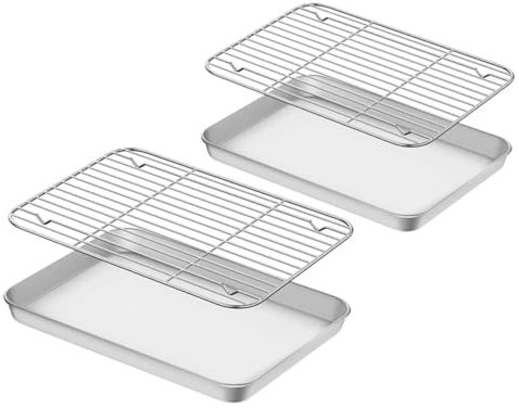 PAMINGONO 2sets Teglie da Forno Acciaio Inossidabile con Graticola per Raffreddare per Pane Biscotti e Cottura Forno