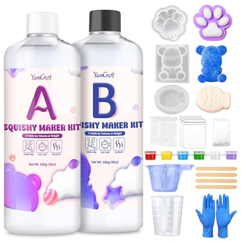 Flüssigsilikon Squishy Making Kit 1000g, transparentes superweiches Silikonkautschuk, 1:1 AB-Verhältnis, blasenfrei und schnell aushärtend, einfaches DIY Bastelset für Taba Squishy und Katzenpfoten