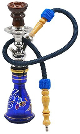 Shisha traditionell egyptisk nikotinfri vattenpipa 35 cm komplett kit med bärväska (ljusblå)