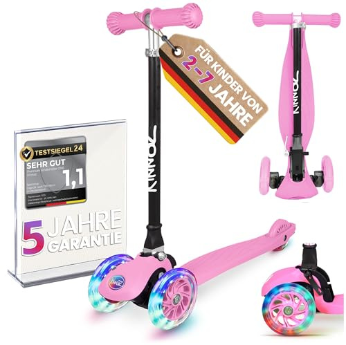 Kinderroller kinnaz ONE, 2-7 Jahre, LED Räder, Faltbar, Mitwachsend, Höhe einstellbar, Diebstahlschutz, abgerundete Kanten,Roller für Kinder Bremse mit Griffschutz, erweiterer Service, aus Hamburg