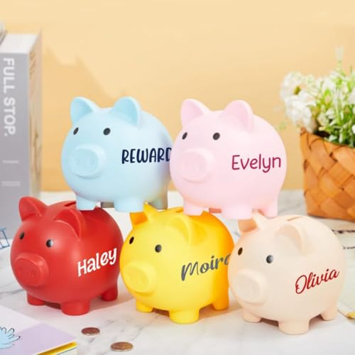 Personalisiertes Sparschwein, individueller Name, Kunststoff, großes Sparschwein für Kinder, Spardose für Mädchen und Jungen, Weihnachten, Babyparty, Geburtstagsgeschenke (Rot, Groß)