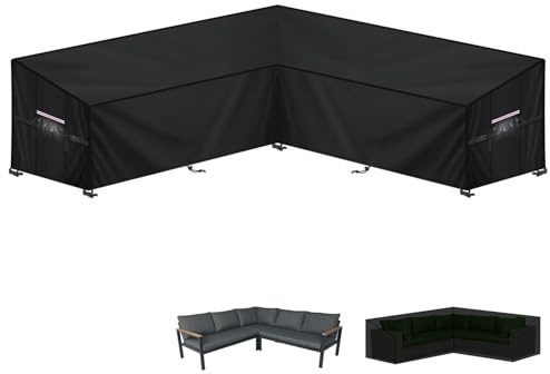 LAMUNI Funda Sofa Jardin en L-Forma Funda Impermeable para Sofa de Exterior, 420D Oxford Funda Esquinera Jardin, Fundas para Muebles Jardin en Forma de L, Cubierta Sofa Exterior, 255x255x87x80/60cm