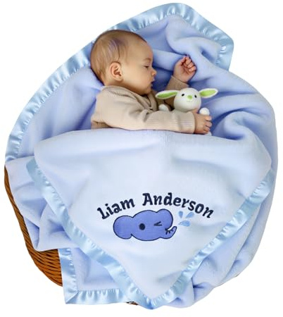 CWYW Babydecke Personalisiert Junge, Personalisierte Geschenke Baby, Babydecke mit Namen für Babyparty Geburt Neugeborenen Geschenk (Blau)