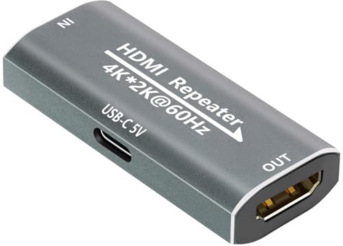 HDMI Repeater 4K 60Hz HDMI 2.0 Signal Booster Verstärker Extender mit Strom erforderlich für TV/Laptop/PS4/DVD, Plug & Play
