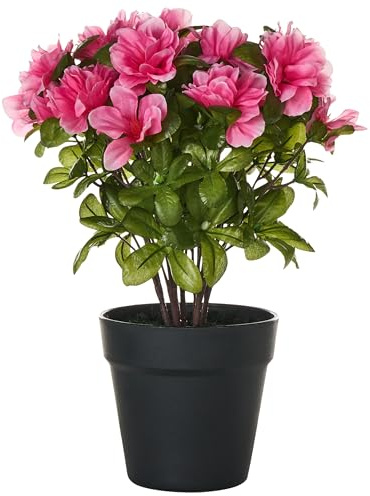 Plante Artificielle en Pot en Plastique 36 cm Accessoire Décoratif Rhododendron avec Fleurs Rose Novella