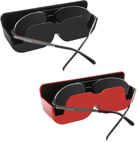 LoNinLoAn Auto Brillenablage, 2 Stück Brillenetui, Auto Sonnenbrillenhalter, Selbstklebend mit Filzpolsterung, Sonnenbrillen Aufbewahrung Halterung für Brillen im Auto 16.2 x 5.5 x 3.5cm, Schwarz+Rot