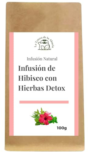 Infusión de Flor de Jamaica y Hierbas Detox 100g – Té de Hibisco Natural con Menta y Rosa Mosqueta – Refrescante y Depurativo – 100 % Natural a Granel- La Tetera de la Abula