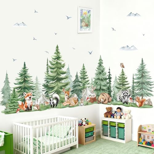 wondever Adesivi Murali Albero Animali della Foresta Adesivi Parete Pino | Sticker da Muro Autoadesivo, Stacca e Attacca, Rimovibile, Decorazioni per Asilo Nido Camerette Bambini Camera da Letto