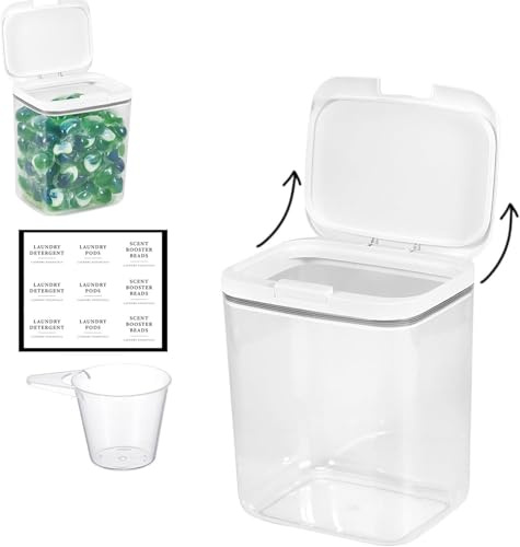 Yitobici Waschpulver Aufbewahrungsbox,Waschmittelbox,Waschpulver box,5.5l | Inklusive Etikett, waschmittel dosierer und Deckel, Geeignet für Waschmittelkapseln, Waschmittel und Mehl, Transparentweiß