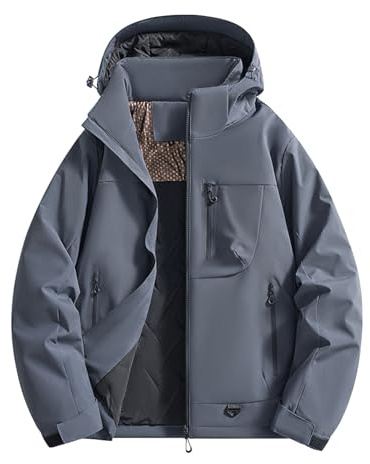 Waterproof Jacket for Men Long Sleeve Lightweight Softshell Jacket Zip up Hoodies Rain Coat Mens Hiking Cycling Cagoule Windbreaker Jackets with Pockets Autumn Clothing Dark Gray Plus Size L