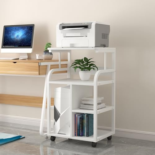 3-Tier Printer Cart with Wheels, Mobile Printer Stand, Multi-colored PC for Home Office, Versatile Storage Solution for Printers and Office Supplies