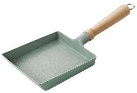 SOLUSTRE Padella Giapponese Quadrata Tamagoyaki Antiaderente con Manico in Faggio Padellino per Omelette e Frittata Spesso Termoisolante Adatta per Cucina Induzione Colore Verde