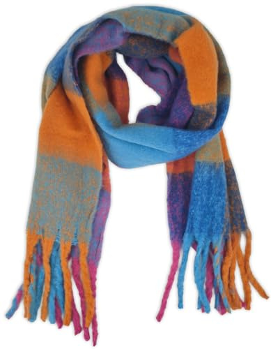 styleBREAKER Damen Winter Webschal Buntes Karo Fransen | 37x220 cm Format, 17 cm lange Abschlüsse, wärmendes Gewebe für kühle Tage, flexibel als Schultertuch drapierbar.