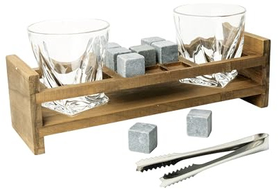 Connoisseur Creations Twisted Whisky Glasses & Ice Stones Presentation Gift Set