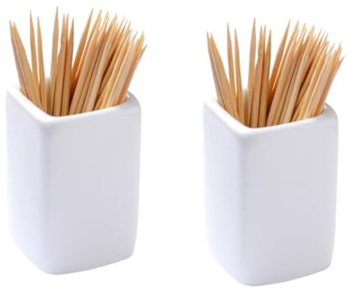 kkrrammii 2 Pack White Ceramic Toothpick Holder Simple Toothpick Dispenser Ceramic Tooth Pick Holder Dispenser for Home Kitchen Dining Table Cold Cuts Meat Platter Serving Containers Easy to Clean