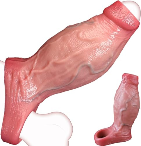 Fundas para Pene en Juguetes Eróticos para Hombre Pareja Sexuales, Funda Pene con Anillo Realistico Grueso Alargador de Pene Realista con Piel Consolador Hombre Juguetes Sexuales Sex Toy