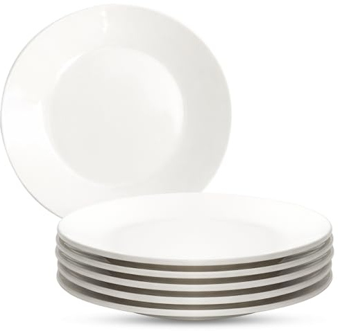 PQHIQ 6-Piece Classic White Dinner Plates 27cm, 10.5'' Porcelain Round Dinner Plates, Dinner Set Appetizer, Pasta, Soup, Fruit, Microwave Dishwasher Safe