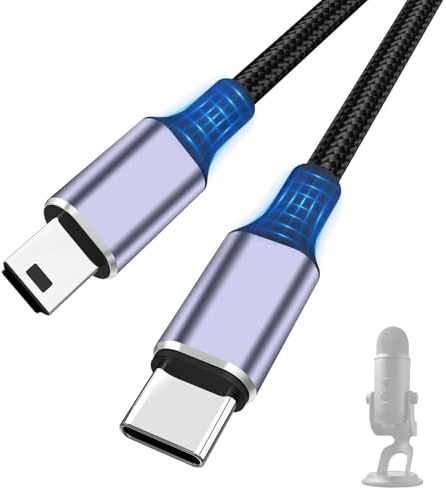 USB C to Mini USB Cable, 3.3FT Type C to Mini 5-Pin Charging Cord Compatible with Blue Yeti Black Out, MIC Recording Mic, Pro USB Mic, Blue Snowball iCE USB Microphones for iPhone 17/16/15, Laptop