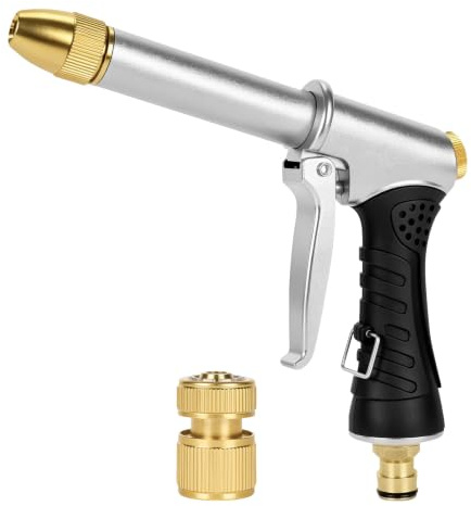 XCRPRT Pistola pulverizadora de manguera de jardín, pistola de pulverización de manguera de agua de alta presión, boquilla de manguera de jardín con conectores universales, pistola de agua de metal