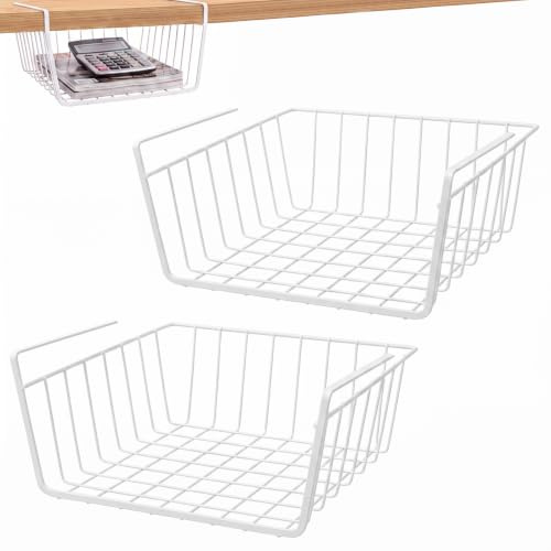 2 stycken hängande korgar, underhylla av metall, 28 x 15 x 23 cm korg för upphängning för kök, skafferi, badrum och kontor – platsbesparande förvaring i skåpet