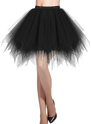 DRESSTELLS Tyllkjol för kvinnor 50-talet Rockabilly Petticoat Tutu Underkjol Kort balettdansklänning Balklänning Aftonklänning Tillfälle Tillbehör Black XL