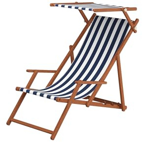 Erst-Holz Liegestuhl blau-weiß Gartenstuhl Deckchair Buche Strandstuhl Sonnendach Sonnenliege 10-317 S