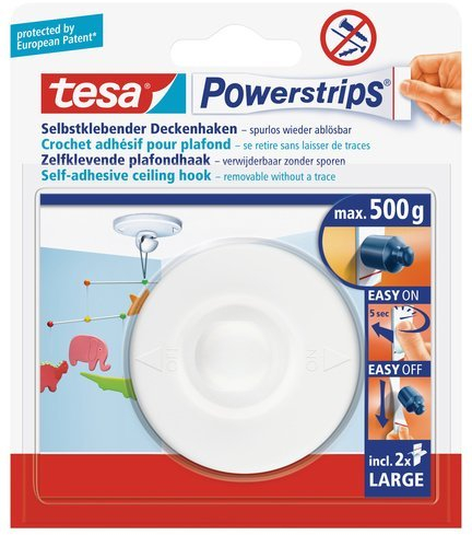 Tesa - Ganchos para el techo Powerstrips® con cinta adhesiva, autoadhesiva, se puede retirar, hasta 0,5 kg