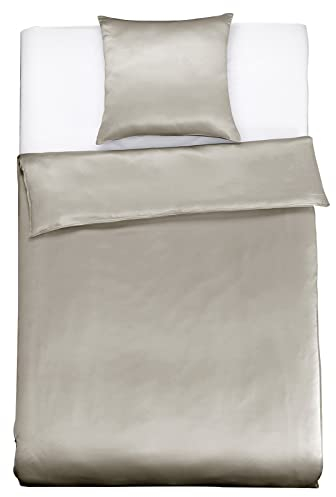 LILYSILK 100% Maulbeere Seide Bettwäsche-Set 2 teilig Bettbezug 135x200cm Kissenbezug 80x80cm Unifarben 19 Momme Hypoallergen Super weich und atmungsaktiv-Silbergrau