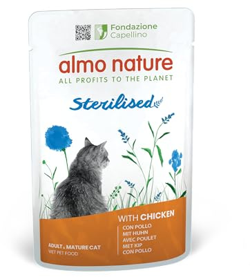Almo Nature Functional - Sterilised - Alimento Umido per Gatti Adulti e Maturi, Sterilizzati o Poco Attivi - con Pollo - Basso Contenuto di Grassi, Idratante - 70g (Confezione da 30)