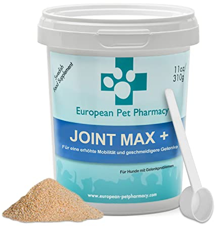 European Pet Pharmacy Joint Max+ Integratori per Cani - Integratori per Cani per Articolazioni con Cozze Verdi per Recupero Mobilità, Tutte le Età, 310g in Polvere
