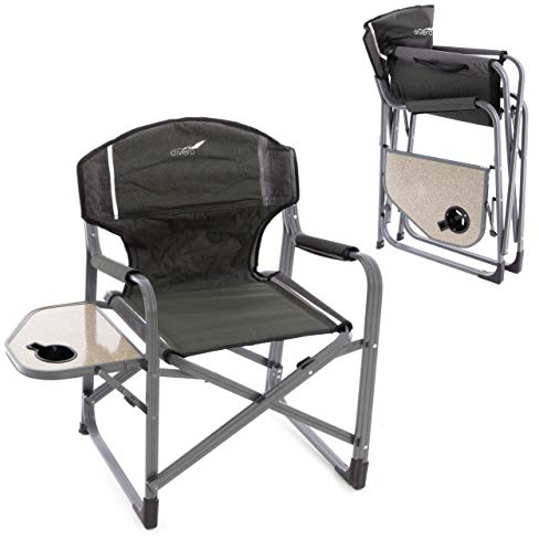 Divero 2er Set Angelstuhl Regiestuhl Campingstuhl mit Getränkehalter Ablage – Polyester Aluminium – Farbe: Rahmen hellgrau - Bespannung grün