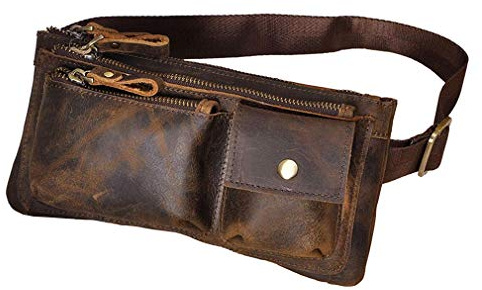 Leder Hüfttasche Gürteltasche für Männer Frauen Hüftgürtel Taille Geldbörse Outdoor Reisen Wandern Camping Handy Clutch Bag Handtasche, Dunkelbraun