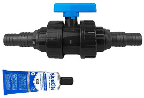 well2wellness® PVC 2-Wege-Kugelhahn mit Griff und Klebemuffe 50mm + 2 x Druckschlauchtülle 32-38 mm mit 125ml PVC Kleber