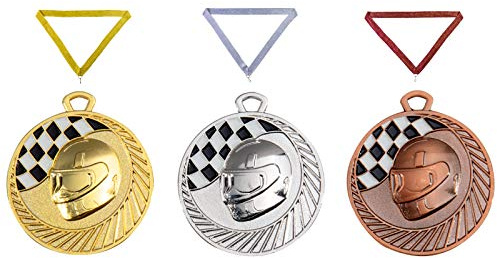 Henecka Zamak Medaille Motorsport, Medaillen mit Wunschgravur, inklusive Halsband, wählbar in Gold, Silber, Bronze, oder als 3er-Serie (Bronze)