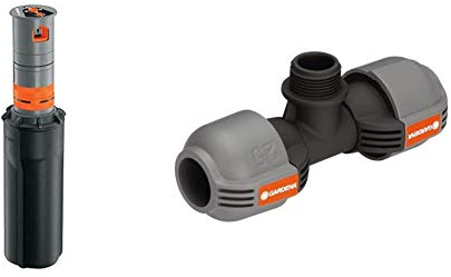 Gardena Sprinklersystem Turbinen Versenkregner T380 & Sprinklersystem T-Stück für Außengewinde: Verbindungsstück für Anschluss des Turbinen-Versenkregners, 25 mm x 3/4 Zoll- Außengewinde