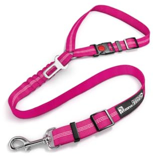 Cómodo arnés de cinturón de seguridad para perro para coche, correa 2 en 1 y sujeción que asegura al reposacabezas. Elástico ajustable, fuerte, duradero, reflectante, fácil de usar (rosa)