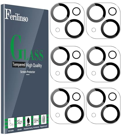 Ferilinso [6 Pièces Protection Objectif Caméra Arrière pour iPhone 14/15/ 14 Plus/ 15 Plus/ 13/13 Mini Accessoire Appareil Photo Protecteur 9H Dureté Ultra Résistant Film