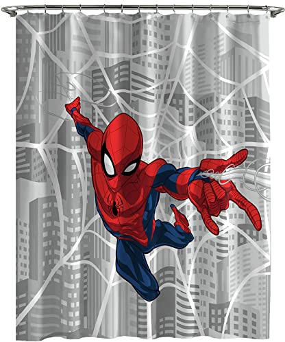Jay Franco Marvel Spiderman City Web Shower Curtain & Easy Care Fabric Kids Bath Curtain (Official Marvel Product)