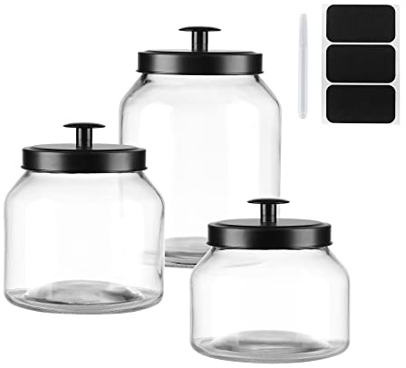Hyperspace Clear Glass Kitchen Canister Set, Cookie Jar, Food Storage Container, Bathroom Jar with Metal Airtight Lid (Black)