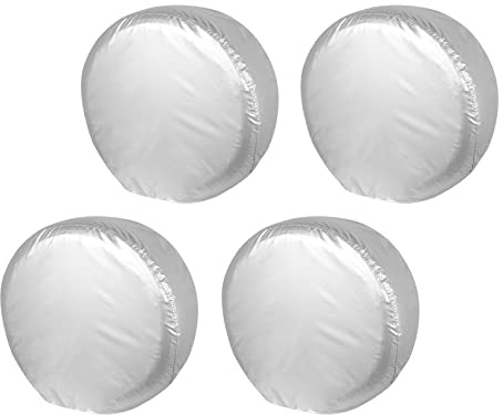 Explore Land Weatherproof Tire Covers 4 Pack Alumium Wheel Protector for Truck, SUV, Trailer, Camper, RV,S (Fits Diameter 26-28.75), Silver, Set of 4