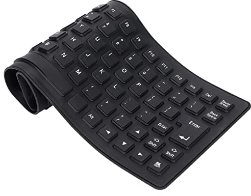 Flexibelt Silikontangentbord, USB-trådbundet Tyst Mjukt Bekvämt Tangentbord Vattentätt, Hopfällbart, Bärbart, Dammtätt, Oljesäkert, för Bärbar Dator Bärbar Dator(svart)
