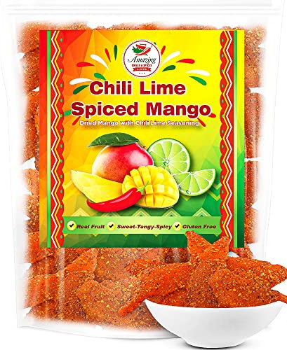 Rebanadas de mango secas de lima y chile, 1 libra, bolsa, dulce, picante y picante, auténtica fruta seca de estilo mexicano, fresca y natural