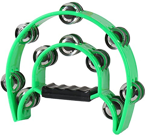 Tamburin Zweireihig Tamburin Halbmond Musik Tamburin Ergonomischer Griff Griff Tamburin Metall Schellen Handheld Percussion Trommel für Erwachsene Kirche KTV Party