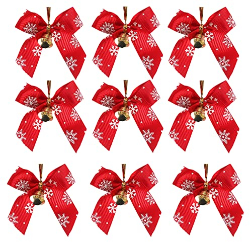 Sykerout Paquete de 50 Lazos navideños Lazos navideños Rojos Adornos Lazos navideños Lazos navideños con Campanas para cumpleaños Festivo Decoraciones para Fiestas de Bodas Árbol de Navidad…