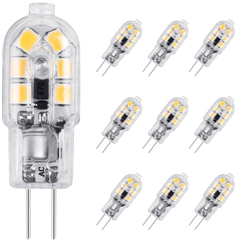Vicloon G4 LED Leuchtmittel, 10 Stück 20 W Halogenlampen, entspricht Halogenlampen, G4 2 W, energiesparend, für Dunstabzugshaubenlampen, AC/DC 12 V, 180 lm, 3000 K